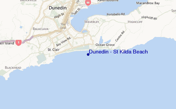 mapa de ubicación de Dunedin - St Kilda Beach
