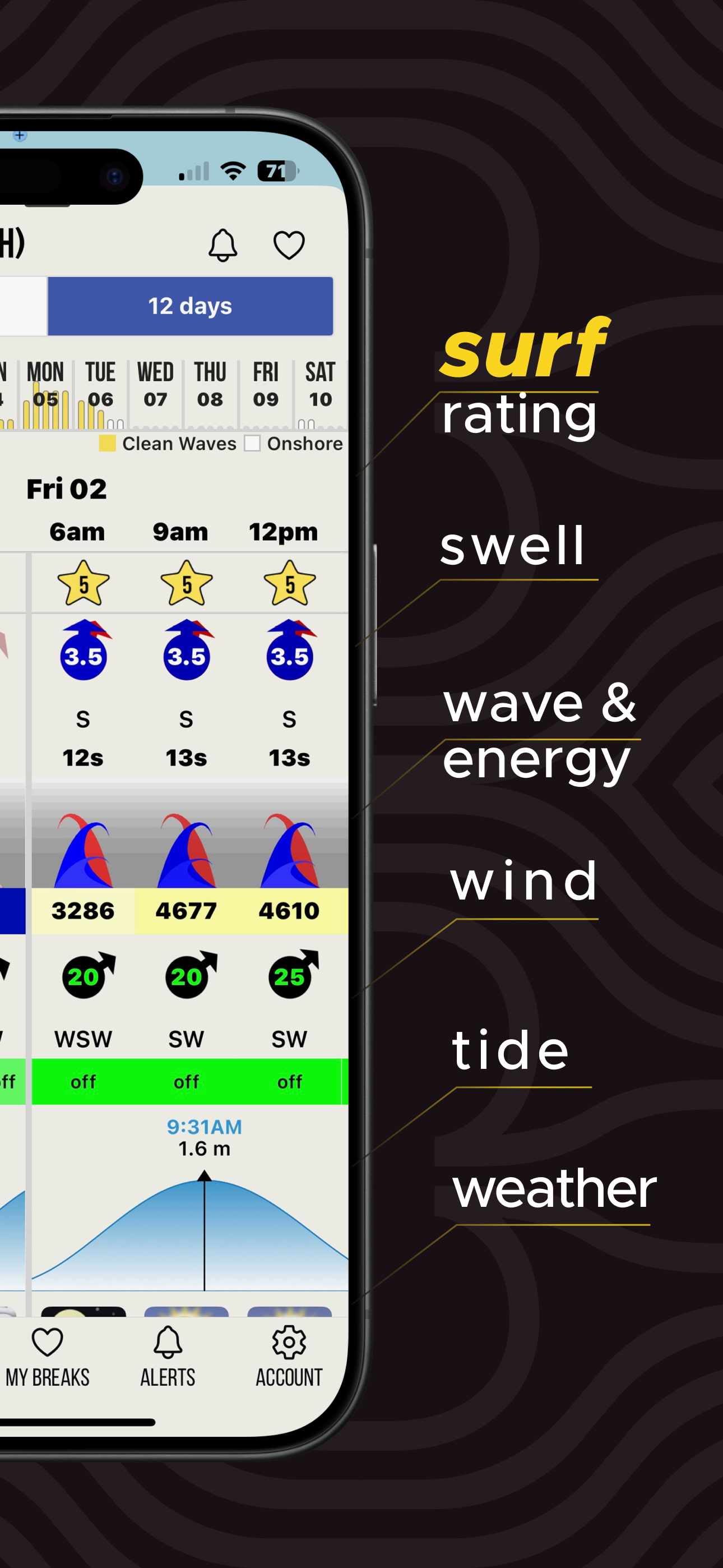 Captura de pantalla de la aplicación de pronóstico de surf 3