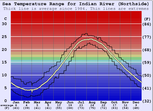 Indian River (Northside) Gráfico de Temperatura del Mar