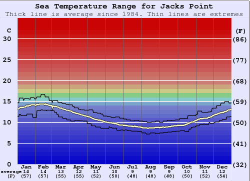 Jacks Point Gráfico de Temperatura del Mar