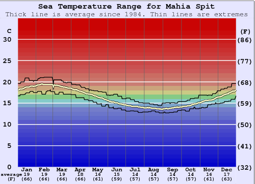 Mahia Spit Gráfico de Temperatura del Mar