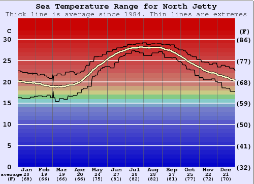 North Jetty Gráfico de Temperatura del Mar