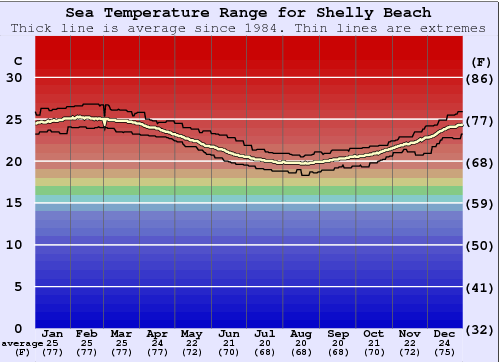 Shelly Beach Gráfico de Temperatura del Mar
