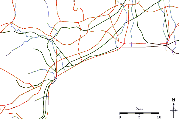 Carreteras y ríos cerca de Hanamizu River