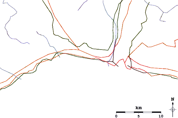 Carreteras y ríos cerca de Multido (Genoa)