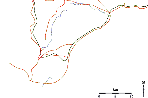 Carreteras y ríos cerca de Wada Rivermouth