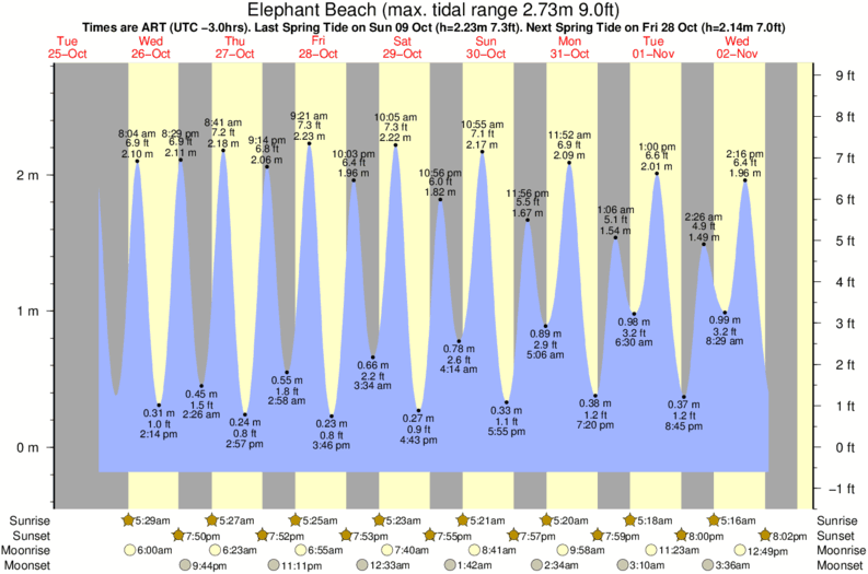 Gráfico de mareas para el spot de Elephant Beach