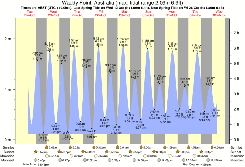 Gráfico de mareas para el spot de Fraser Island - Waddy Point
